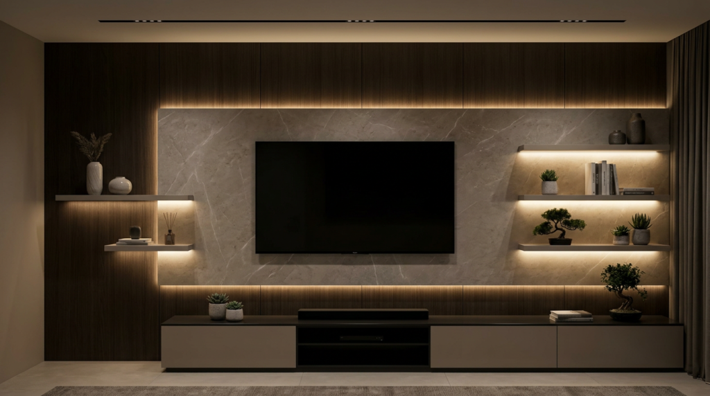 wooden tv unit interior designs for living room